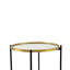 Ensemble de 2 tables d'appoint en fer doré et noir avec plateau en verre