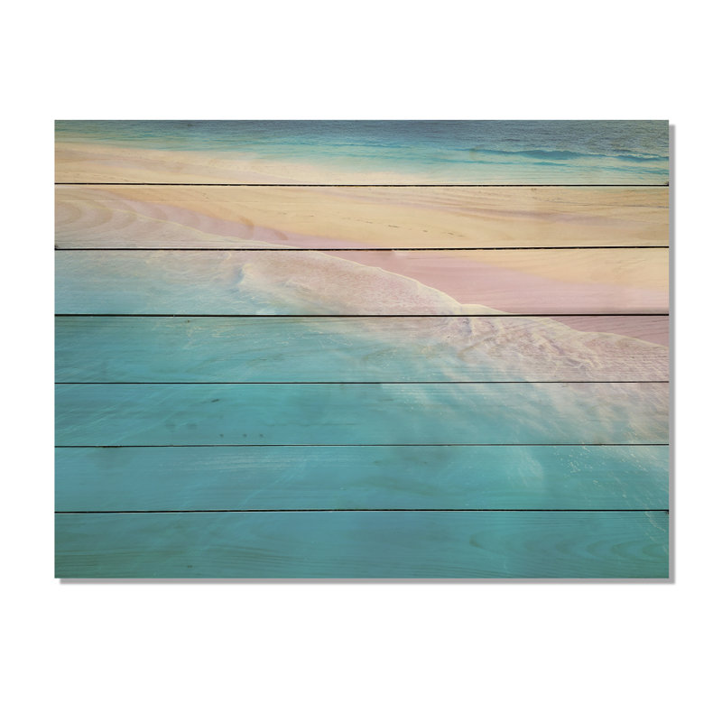 Tropical Beach Aerial View Waves III - Beach & Ocean On Wood Print, 30" H x 40" W x 0.78" D