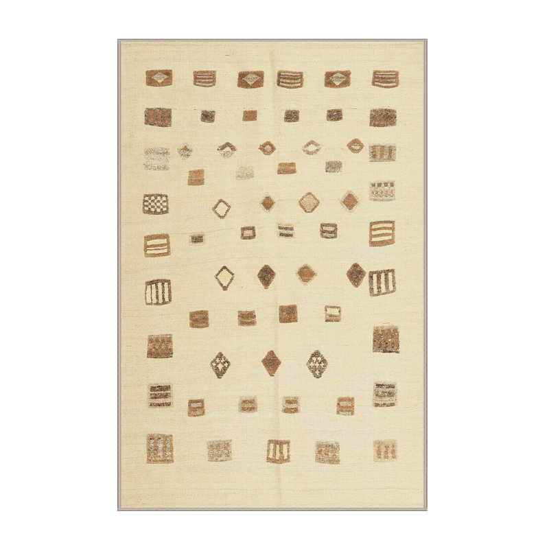 Tapis brun/crème contemporaine, Rectangle 5 pi x 7 pi