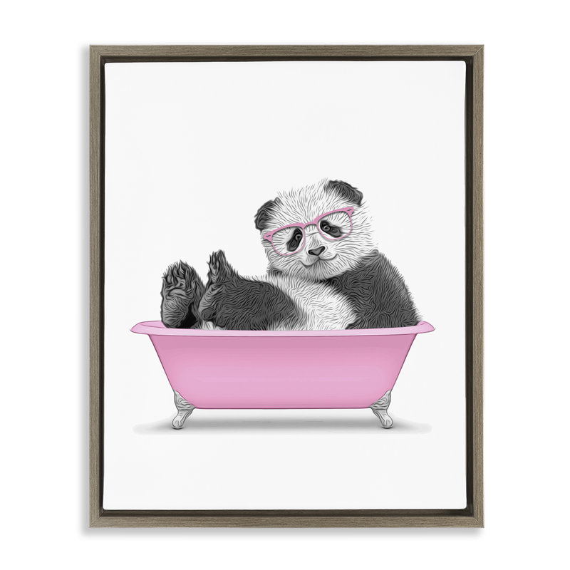  «Pink Hip Panda in Bath» par Annalisa Latella, H 31 po x l 25 po, Cadre flottant orme Montalcino