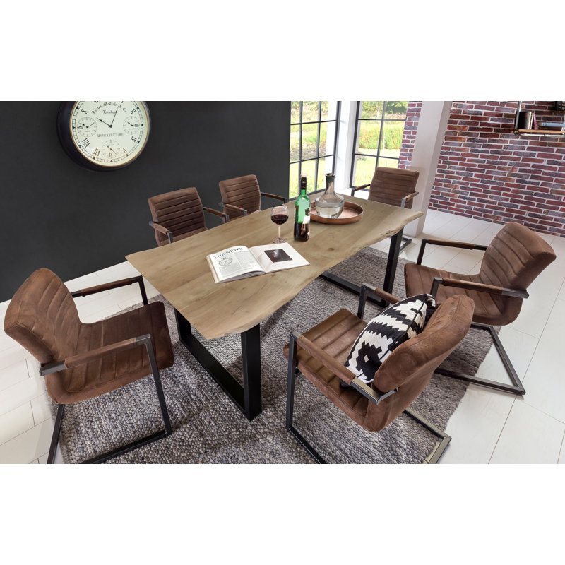 Table de salle à manger Acacia, Acacia clair chaulé, L 33,46 po x L 63 po, Noir