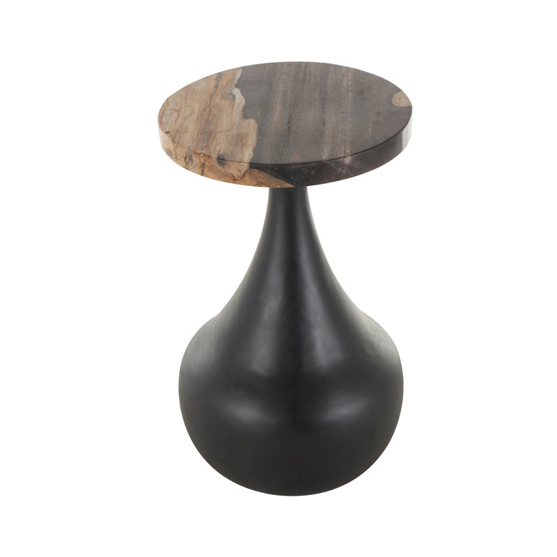 Teak Wood Handmade Fluted Side End Accent Table With Brown Tabletop