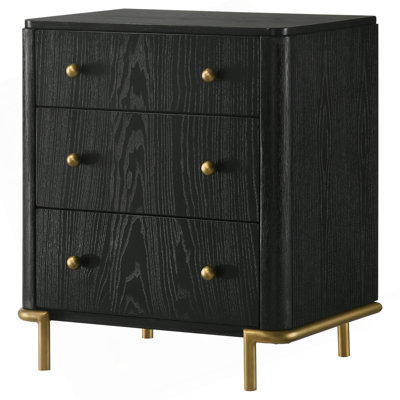 Anser Black 3-Drawer Nightstand