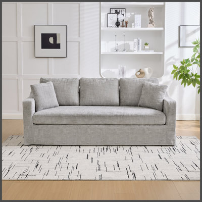 Canapé décontracté de 83,86 po de largeur, tissu chenille, siège profond, trois places, avec revêtement de revêtement amovible, convenant au salon, à la chambre à coucher et à un appartement. Gris