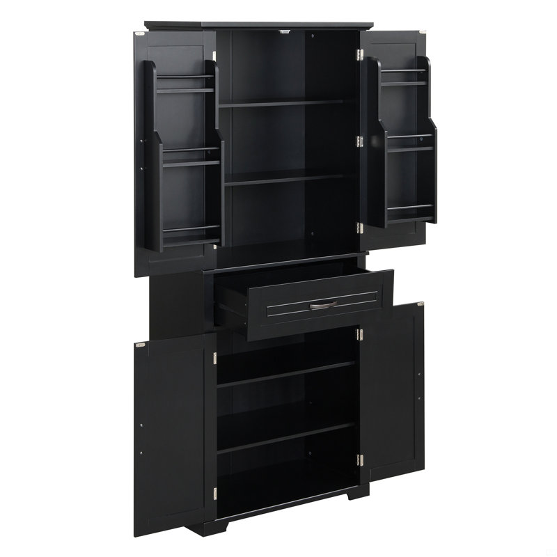 Bathroom Storage Cabinet with Doors and Drawer, Multiple Storage Space, Adjustable Shelf, White, Noir