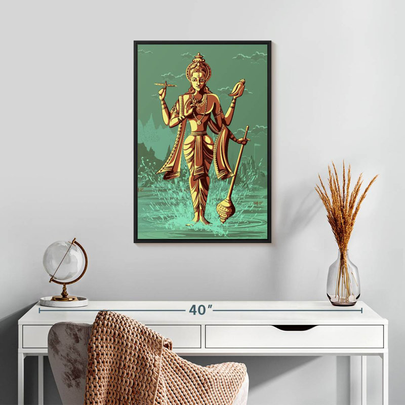 Le dieu indou Vishnu, Cadre flottant noir, 17 po x 25 po