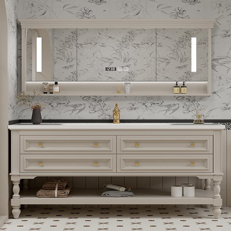 Armoire de salle de bain américaine rétro, H 31,5 po x l 70,87 po x P 21,65 po, Beige