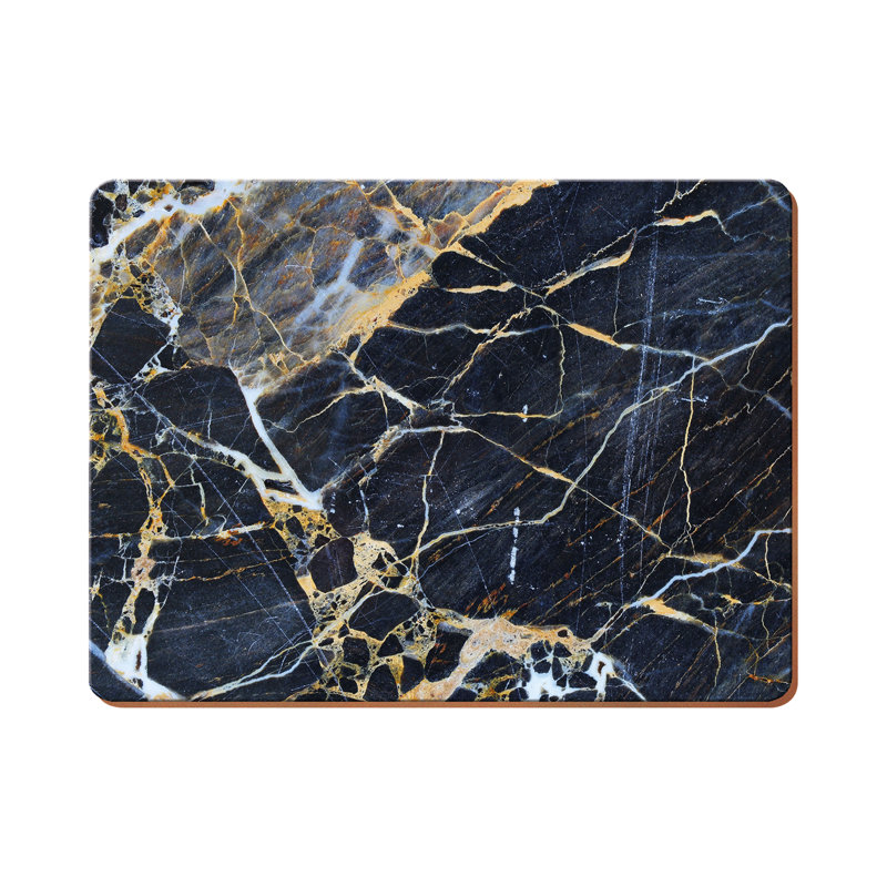Navy Marble Lacquered With Cork Backing Abstract Rectangle Placemat