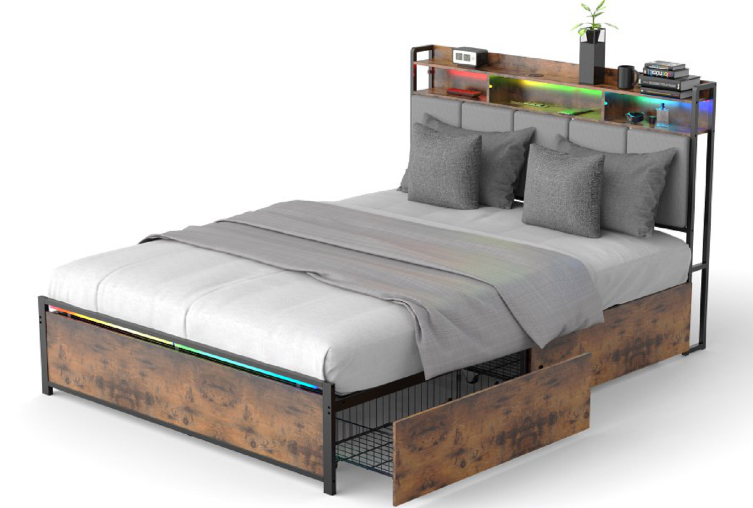 17 Stories Glogau Vegan Leather Bookcase Bed | Wayfair