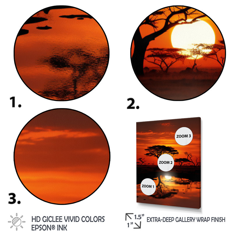 Artique " World Cultures Serengeti Sunset ", Black Picture Frame, 20" H x 12" W x 1" D