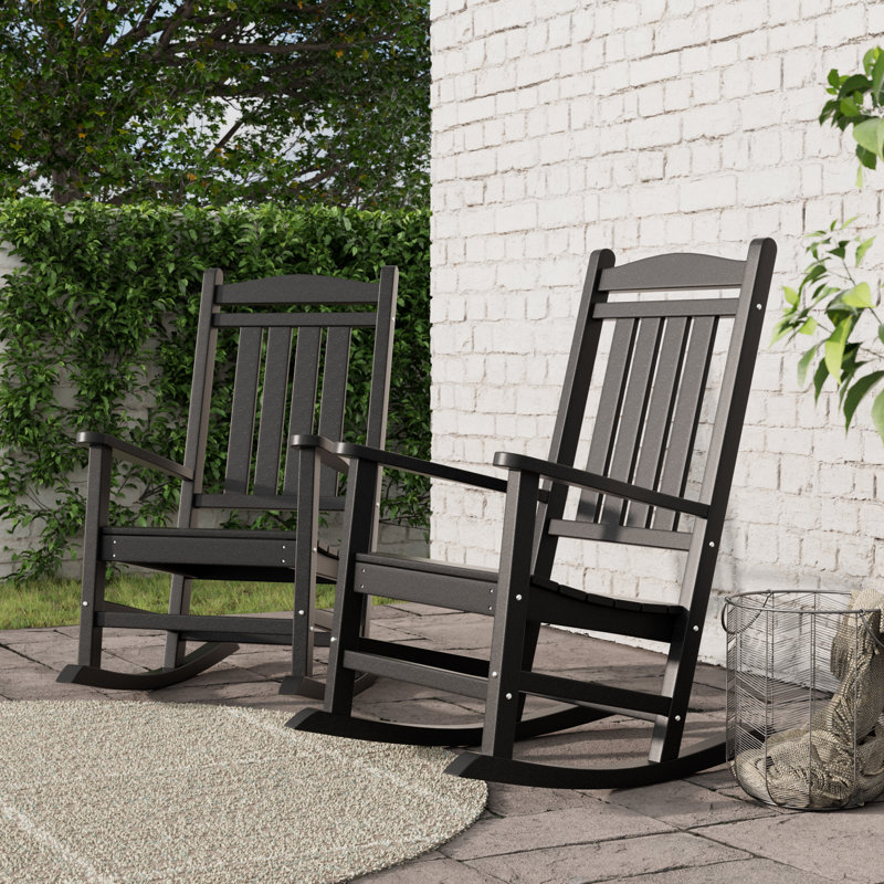 2-Person Stylish Rocking Chair Set–  Perfect for Any Patio, Black