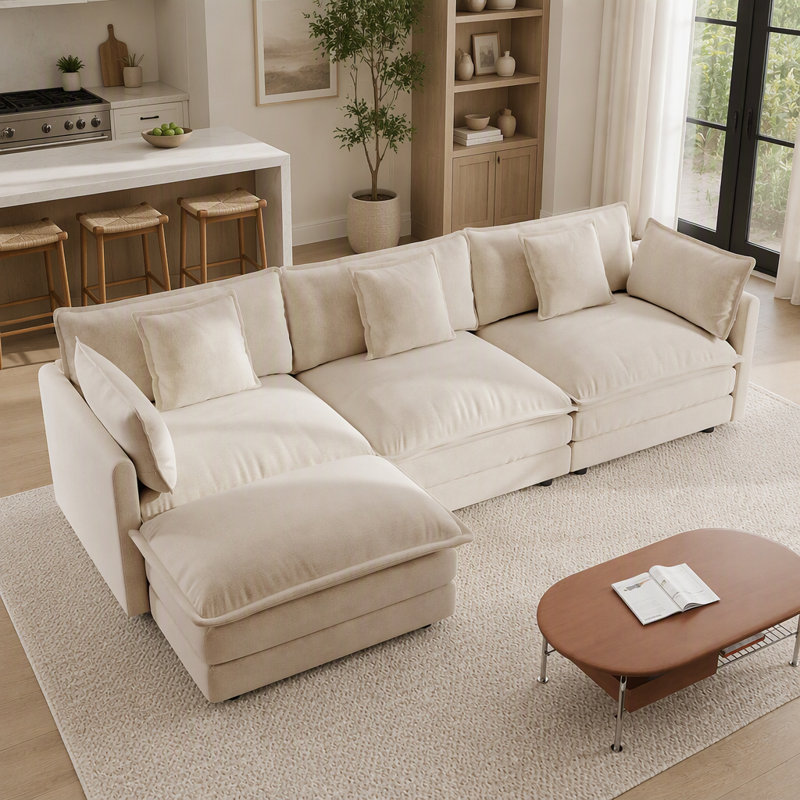 Canapé modulaire surdimensionné en forme de L avec repose-pieds réversible en chenille de café Free Combination Comfy Upholstery
