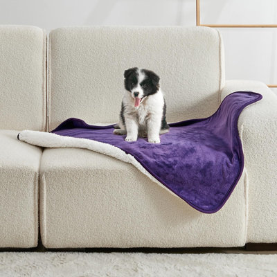 Waterproof Blanket For Bed Couch Sofa, Soft Liquid Pee Proof Pet Blanket For Dog Puppy Cat, Reversible Sherpa Fleece Furniture Protector (Dark Purple)