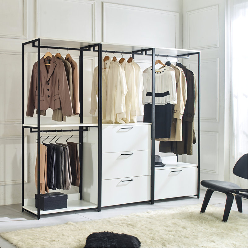 Garde-robe à structure métallique - Eau et chaleur, Rangement très profond, Bois autoportant blanc, Structure, Fabrication, À endommager, Panneau E0