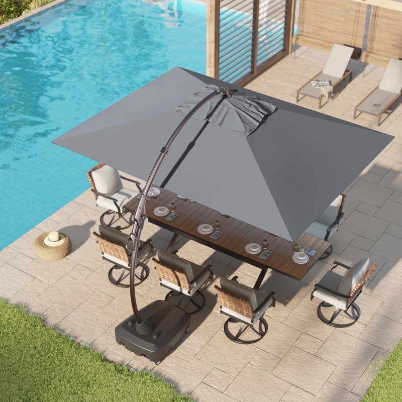 Grand patio Parasol en porte-à-faux rectangulaire 10 pi x 13 pi sans base ni couvercle pour piscine (gris, 10 x 13 pi)