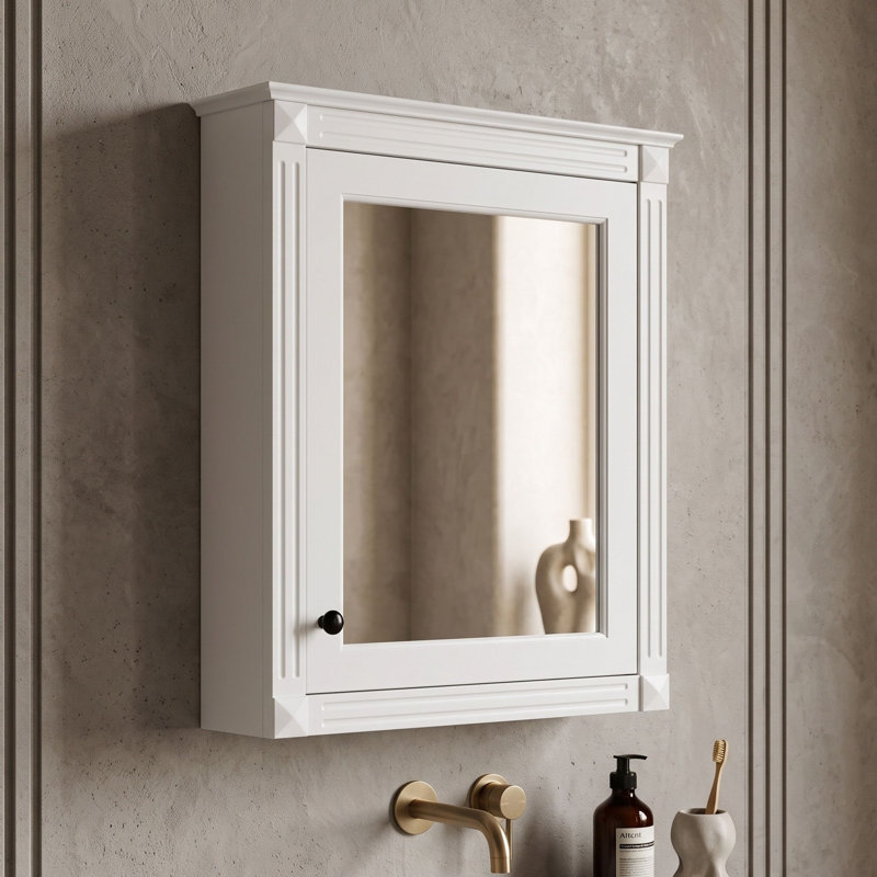 Armoire à pharmacie de salle de bain avec miroir et tablettes ajustables, Blanc