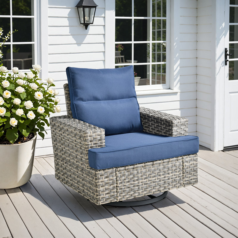 Outdoor Swivel Chair, Rocking Patio Set With Cushions, Denim Blue