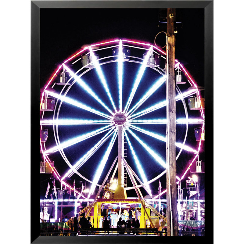 «Ferris Wheel At Night» par Joseph Elliot - reproduction de photo, H 34,5 po x l 26,5 po x P 1,25 po, Papier encadré noir