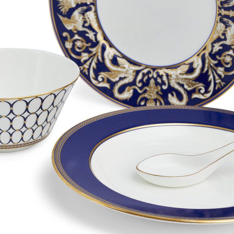 Navy and Gold Porcelain 8-Piece Dinnerware Set