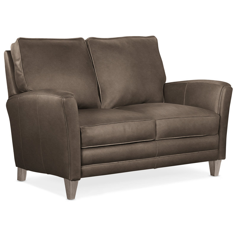 Zion Loveseat, Stone, Aline Light Gray Stonewash Genuine Leather