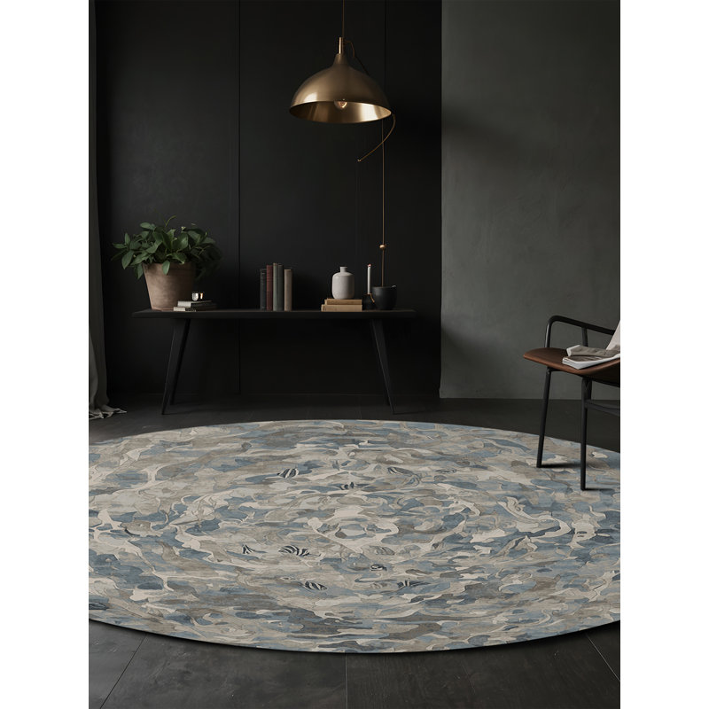 Machine Washable Gray Area Rug, Round 3'