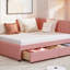 Full size upholstered daybed with 2 storage drawers sofa bed frame no box spring needed, linen fabric-1647865267