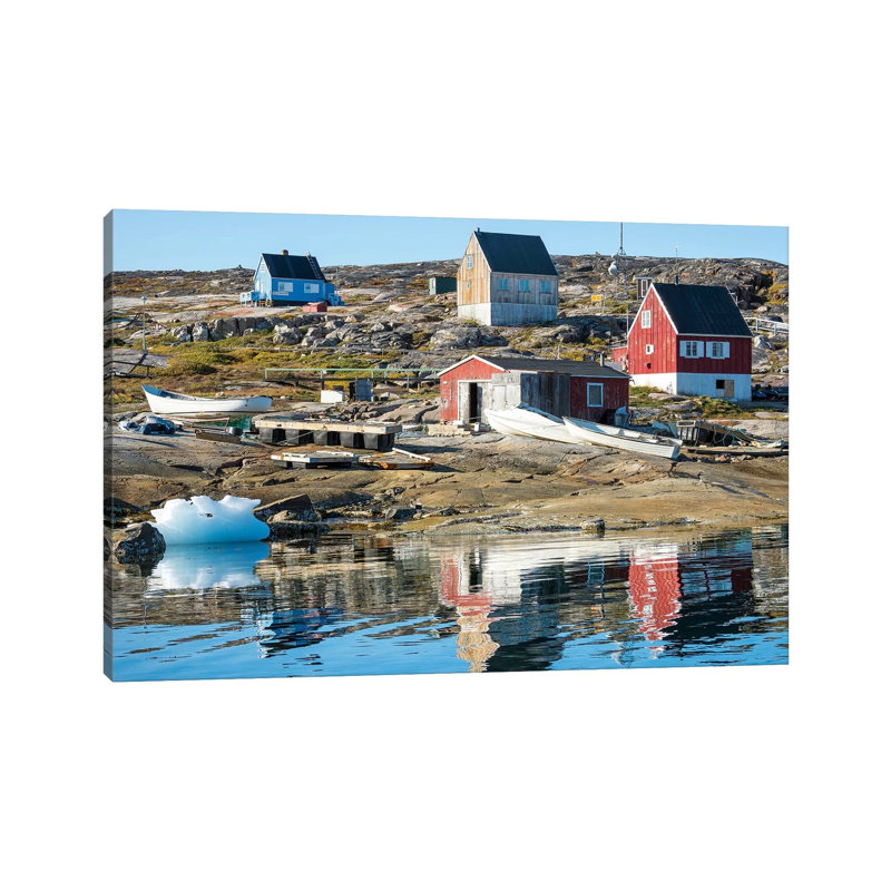 Inuit village Oqaatsut (once called Rodebay) located in Disko Bay. Greenland 1 Piece Wrapped Canvas Wall Art