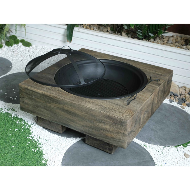 Magnesium Oxide Fire Pit With Rustic Wood Grain - 14.77Lb Weight, 26.93In Depth, 24.8In Width, 18.35In Height, Antique Dark Grey, Outdoor Heating Elegant Finish 14.77Lb, Use