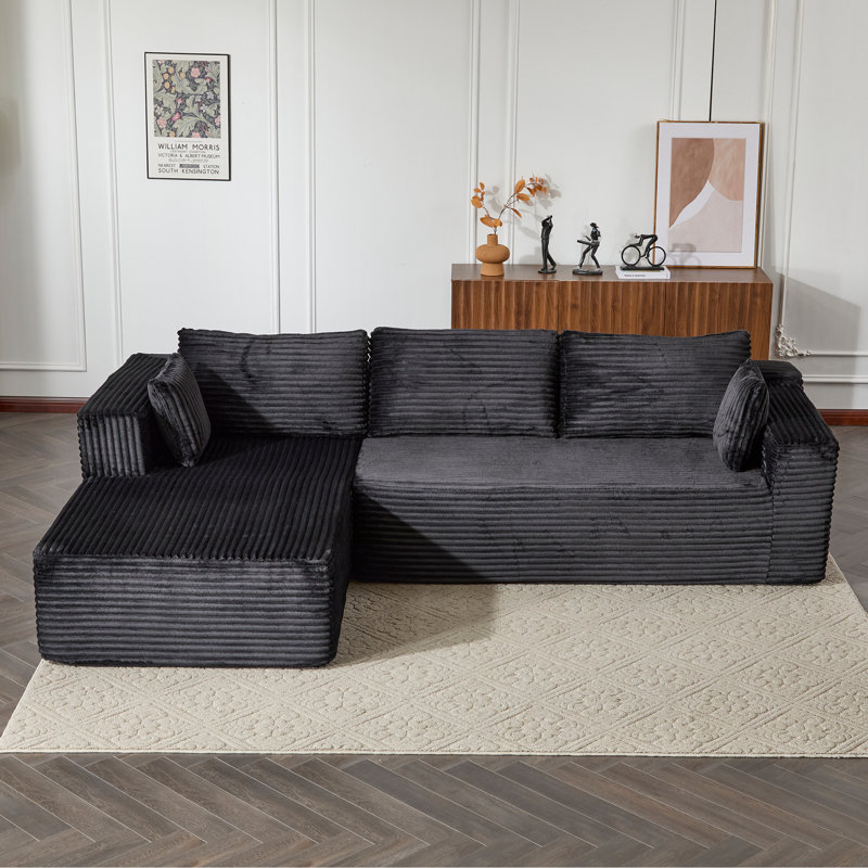 Modular Sectional Sofa Couch Multi-functional Boneless L-shaped Sleeper Sofa With Deep Seat, Black Corduroy