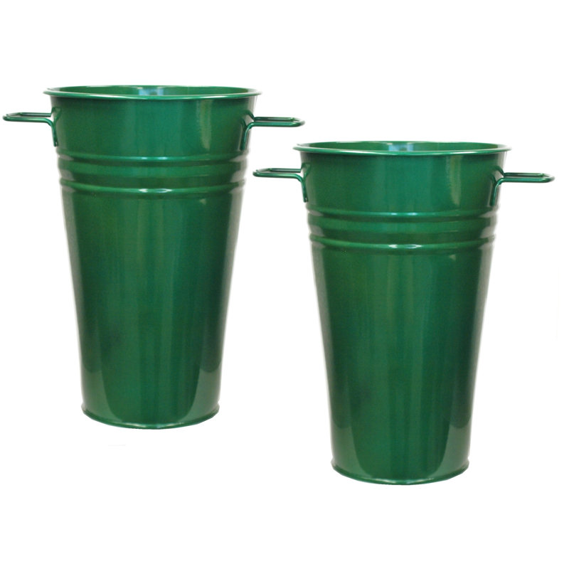 Handmade Metal Pot Planter, Glazed Green, 12" H x 7" W x 7" D