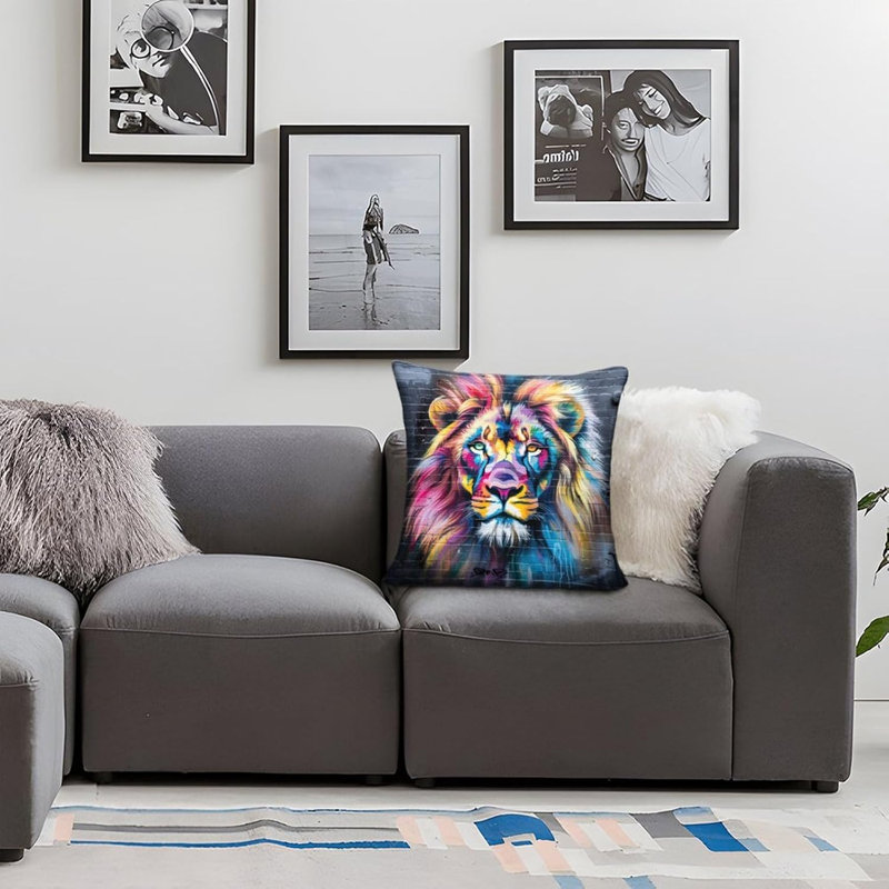 Indoor / Outdoor Cushion, Multicolor Lion