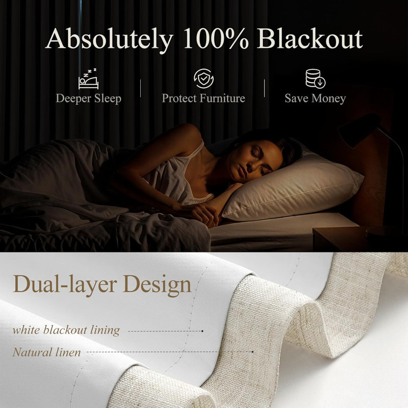 YZ Home Linen Pinch Pleated 100% Blackout Curtains for Bedroom and Living Room Darkening Thermal Window Curtain Drapes with 16pc Hooks(2 pages)