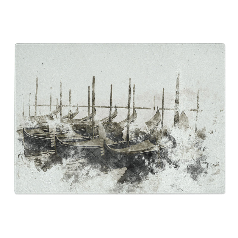 Tempered Glass Docked Gondolas in Venice Italy Chopping Board, 28.5 cm x 39 cm