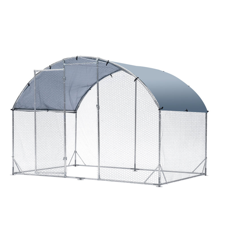 Large Silver Metal Chicken Coop with Waterproof Cover