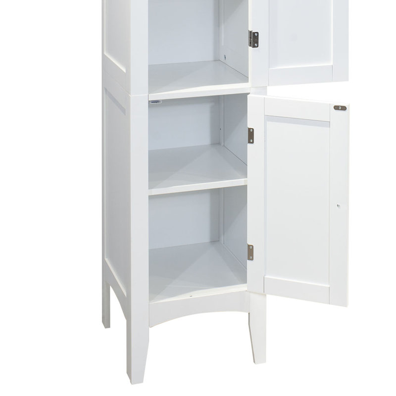 Minimalist Design Freestanding Narrow Tall Linen Cabinet, Doors with Metal Handles