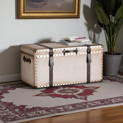 Coffre de rangement Iridium en toile blanche vieillie rétro, H 15,83 po x l 31,56 po x P 15,93 po