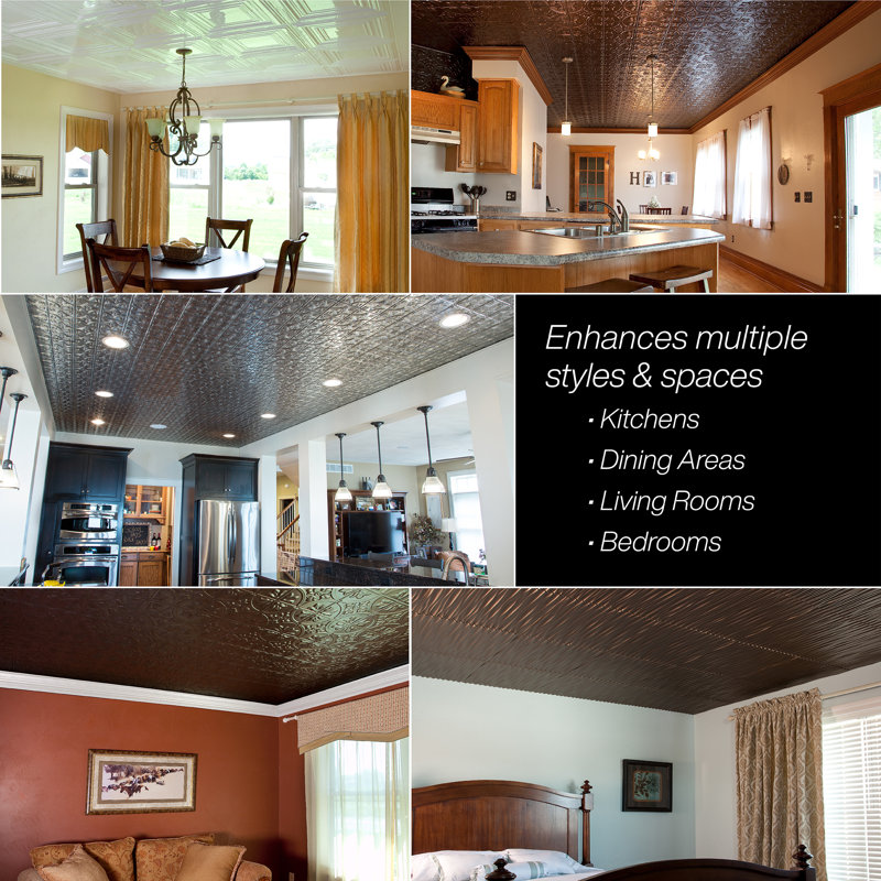 24.375'' L x 48.375'' W Textured Vinyl Glue Up Ceiling Tile, Gray