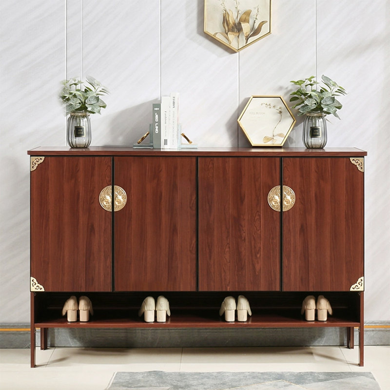 Walnut Aluminium alloy Shoe Storage, 38.58'' H x 55.12'' W x 14.17'' D