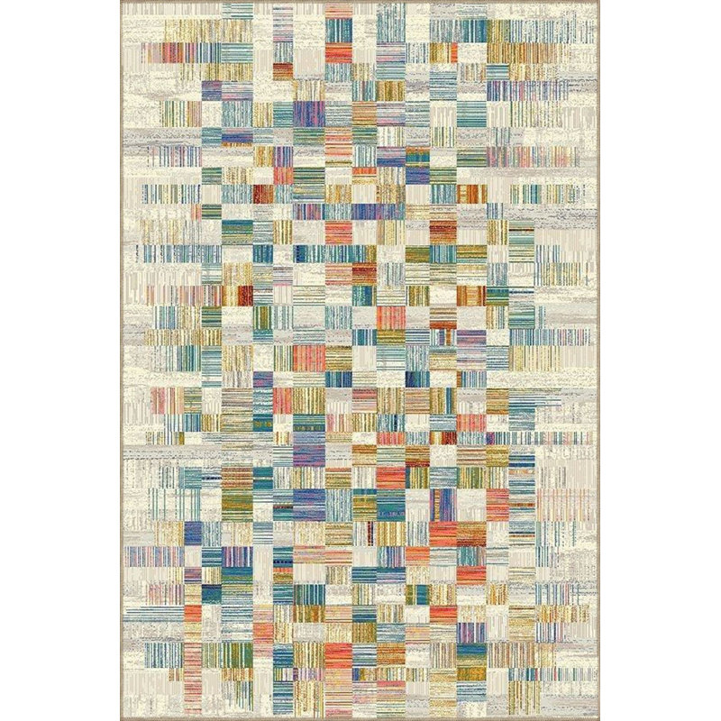 Multi Color Cube Pattern Woven Base Machine Washable Area Rug, Rectangle 2'4" x 3'11"