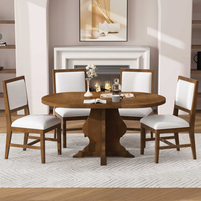 Ensemble de table de salle à manger 5 pièces avec 4 chaises rembourrées Farmhouse