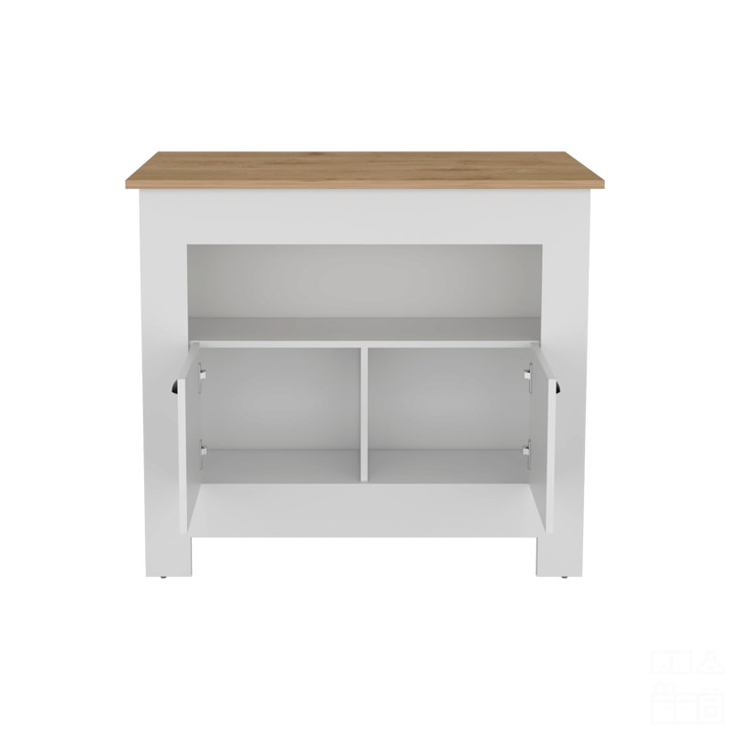 Kitchen Island 35" H , Whit  2 Doors, 3 Shelves, White/Natural