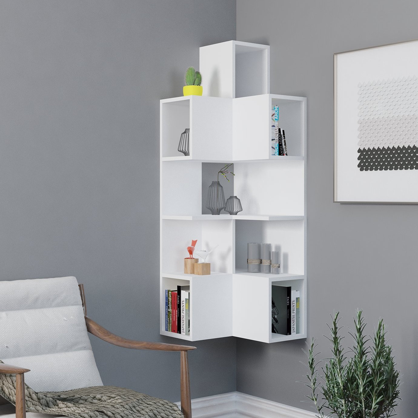 East Urban Home Abdihafid 8 Piece Corner Shelf with Adjustable Shelves ...
