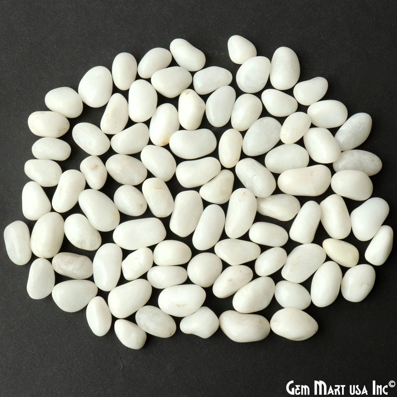 White Agate Tumbled Stone, Home Accent Vase Filler, Zen Garden, White, 0.75" H x 0.75" W x 0.75" D