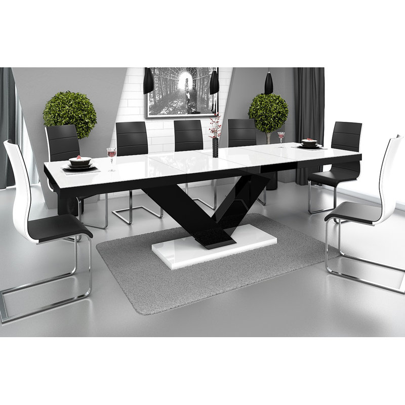 Extendable Dining Table, White/Black, White