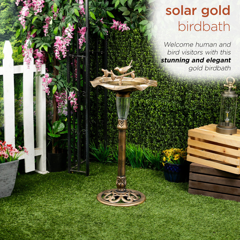 41" Gold Solar Birdbath with Birds and LED Light