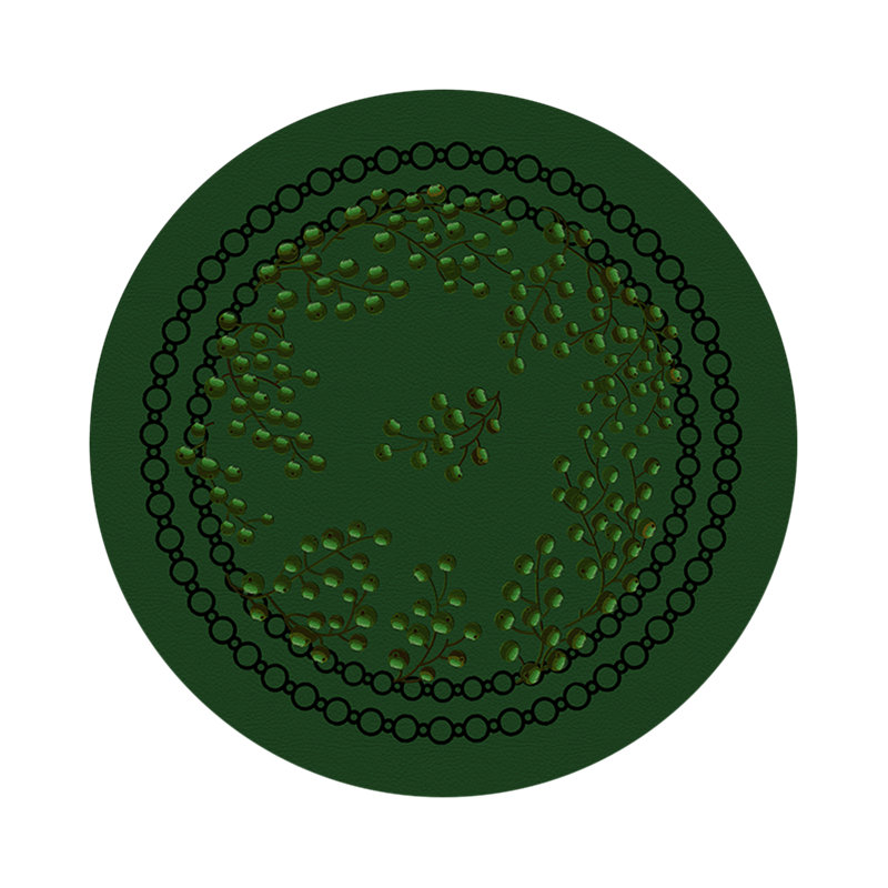 Christmas Berries Vegan Leather Round Pebble Placemat, Green