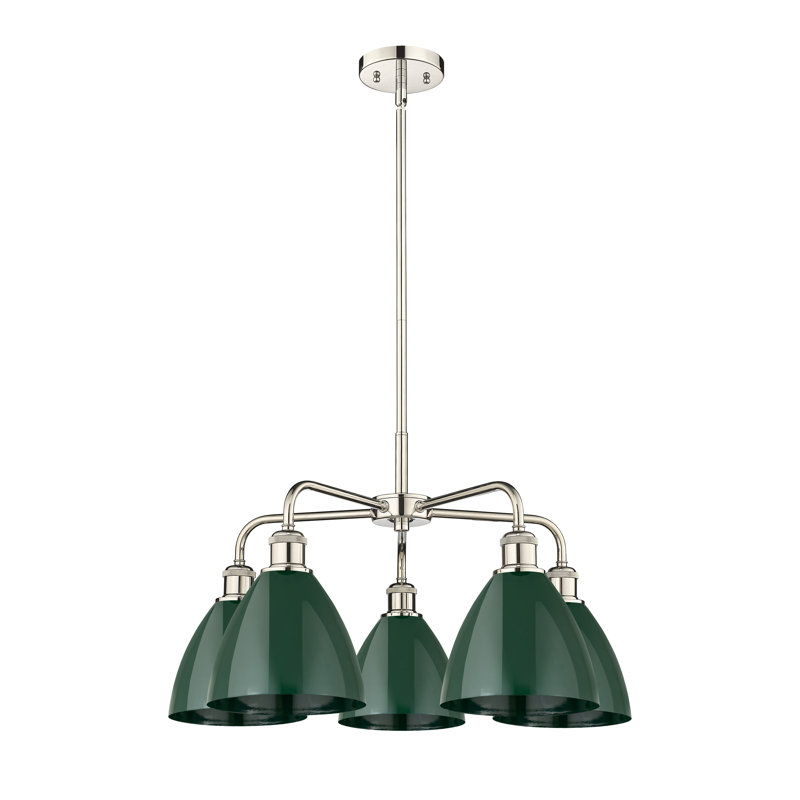 Lustre en dôme à 5 lumières Trickett, Nickel poli, Vert