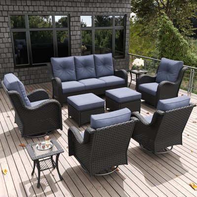  9 Pieces Outdoor Patio Furniture Set, Rattan Wicker Sectional Swivel Rocker Chairs Sets With Ottomans, Swivel Glider Chairs,single Chairs And Coffee Table