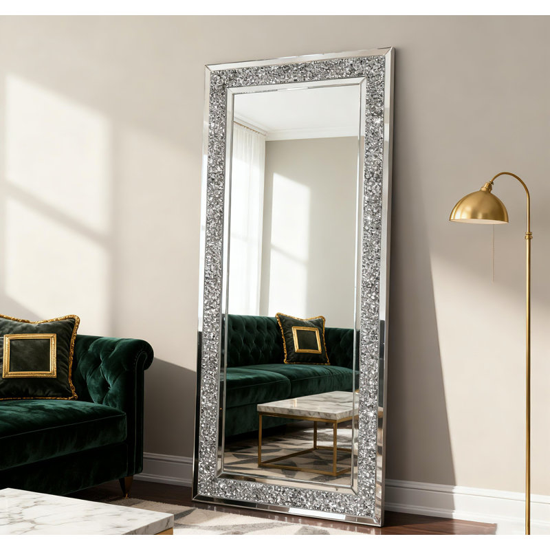 Large Silver Crushed Crystal Full Length Mirror