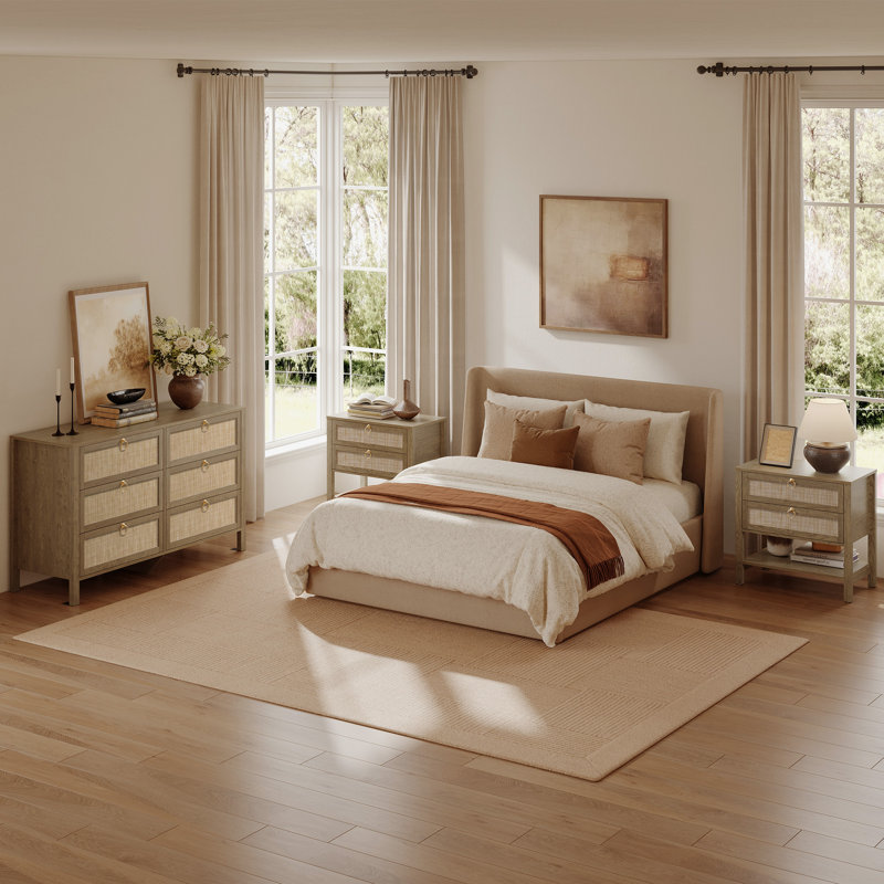 Ensemble de chambre à coucher 3 pièces Boho, Carbone cerise